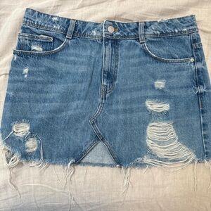 Zara distressed denim mini skirt
